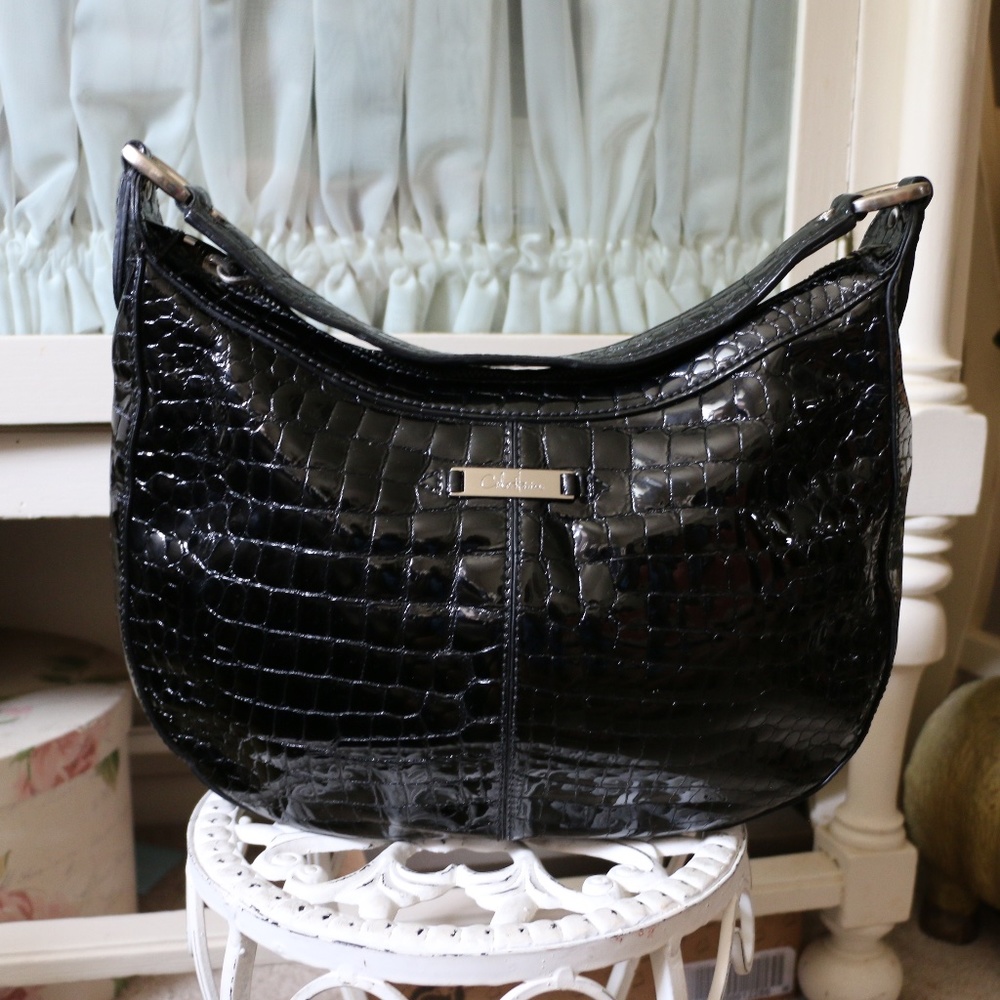 Cole Haan Black Leather Genevieve Weave Handbag